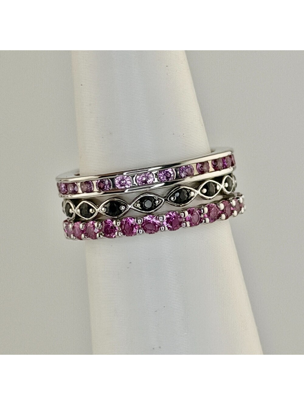 Bomb Party 3x Ring Sz 7 "Simplistic Farmhouse" RBP2285 Pink Black Rhodium RETRO